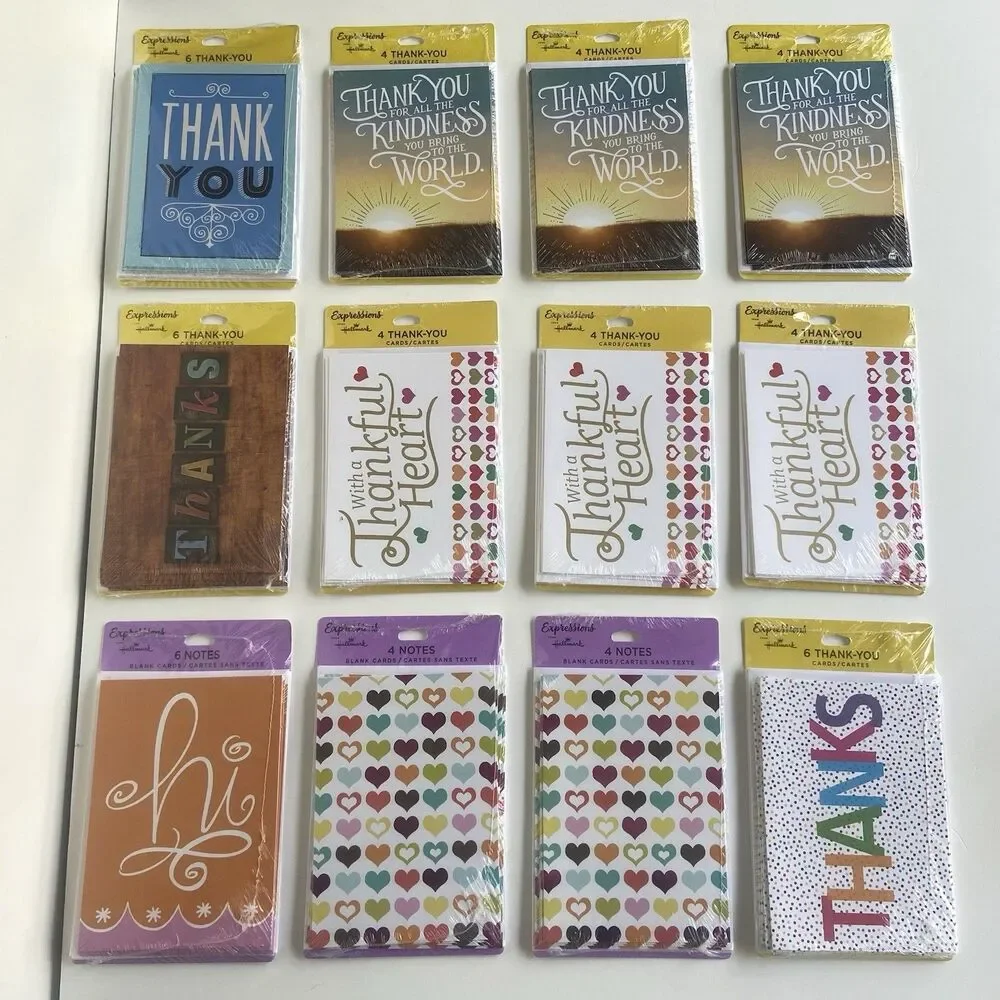 12 Pack/56 Cards Hallmark Expressions Thank-You Note Cards Hearts Bundle NEW